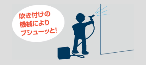 吹き付け機械によりプシューッと!
